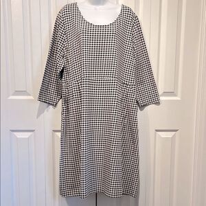Lands’ End Brown/White Houndstooth 3/4 Sleeve‎ Empire Waist Dress Size 2X